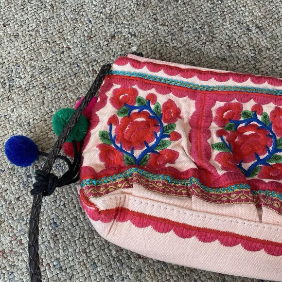 Y2K Limited Edition Small Crossbody Purse Floral Embroidered Cottagecore Pink - Picture 7 of 11
